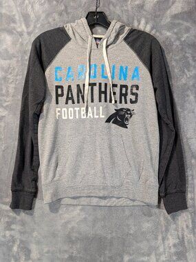 NFL Team Apparel Carolina Panthers Gray Raglan Pullover Hoodie Size Small
